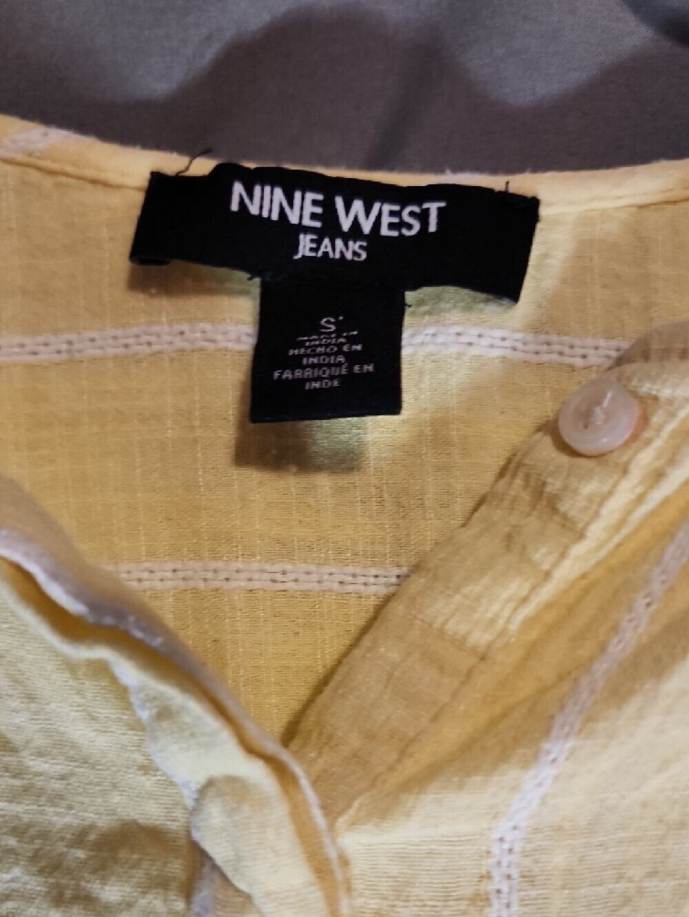 Nine West Yellow Striped Button-Front Tunic Top - Picture 2 of 8